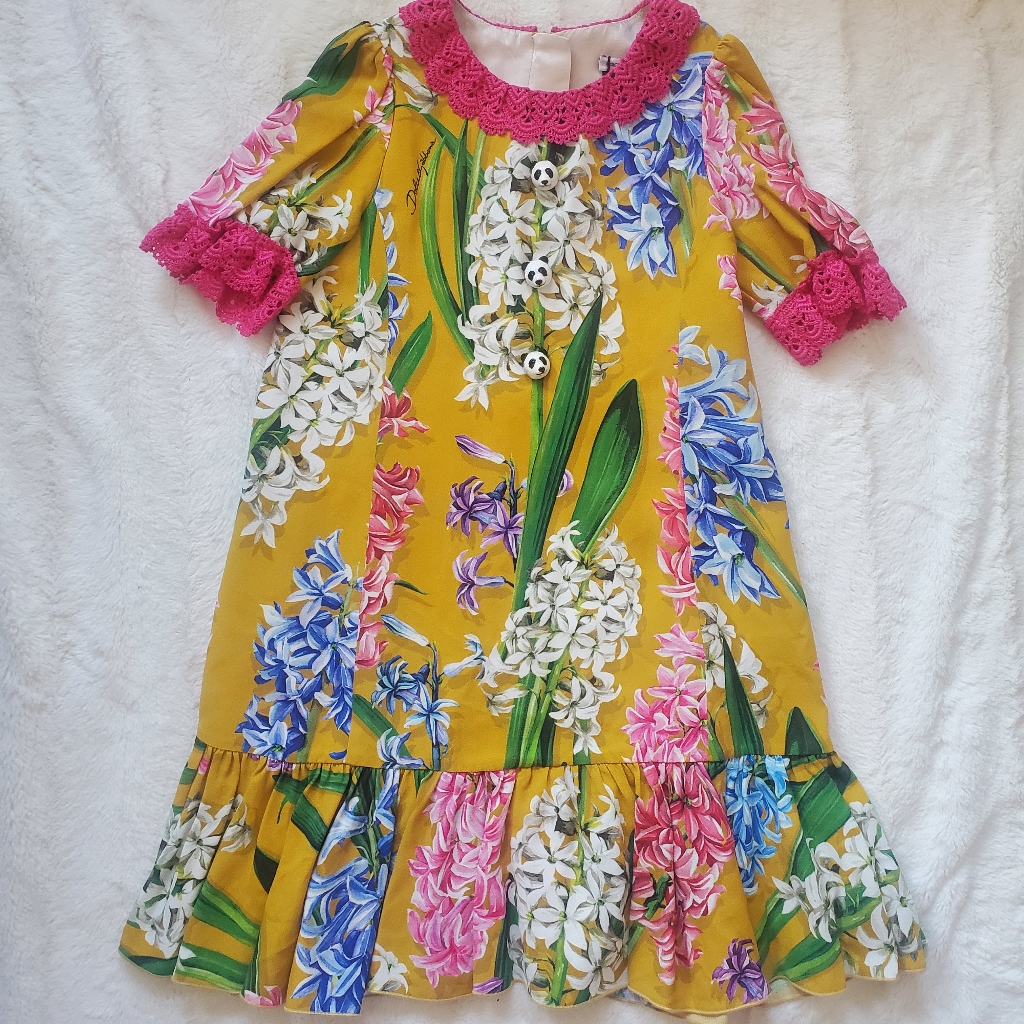 Dolce And Gabbana Hyacinth Dress With Crochet Trim.
